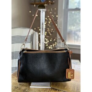VALENTINA ITALIA Womens Purse Black Brown Trim Bag Genuine Leather Made In Italy
